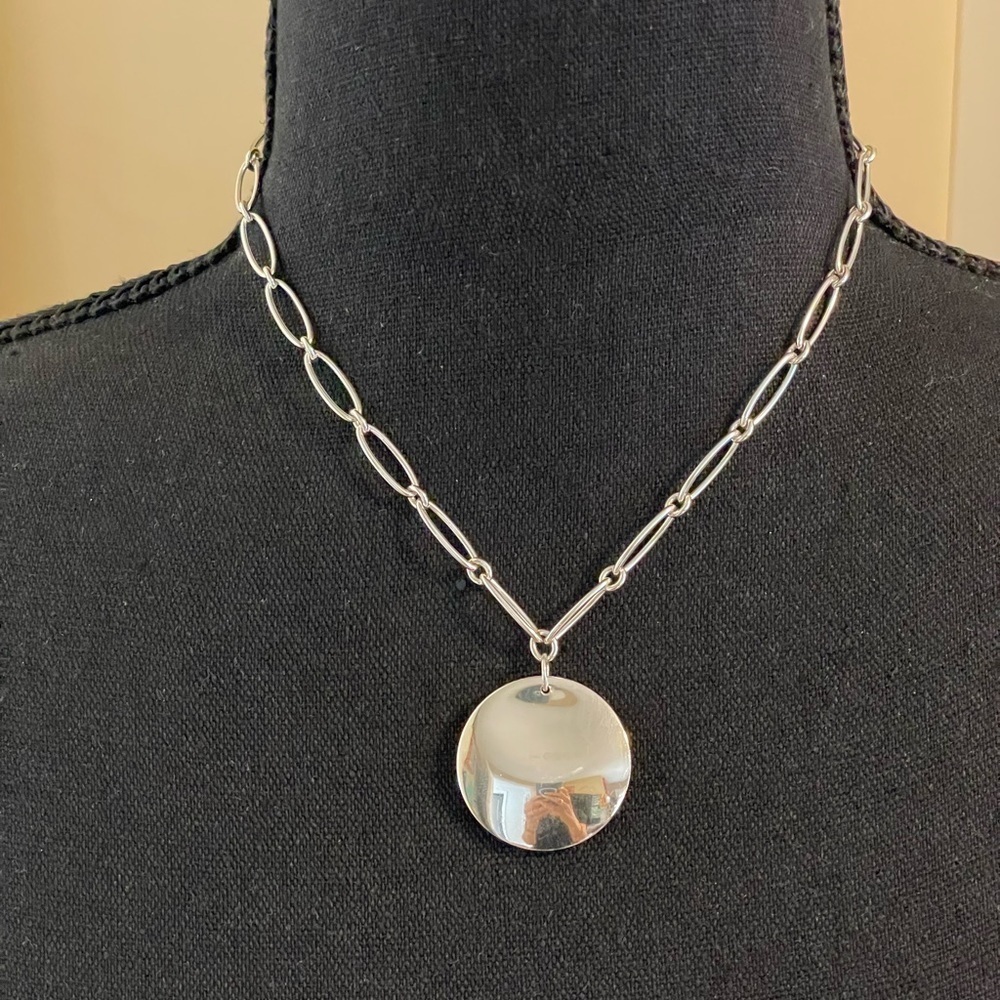 Tiffany & Co. Elsa Peretti Sterling Silver Disc Pendant Necklace with Link Chain